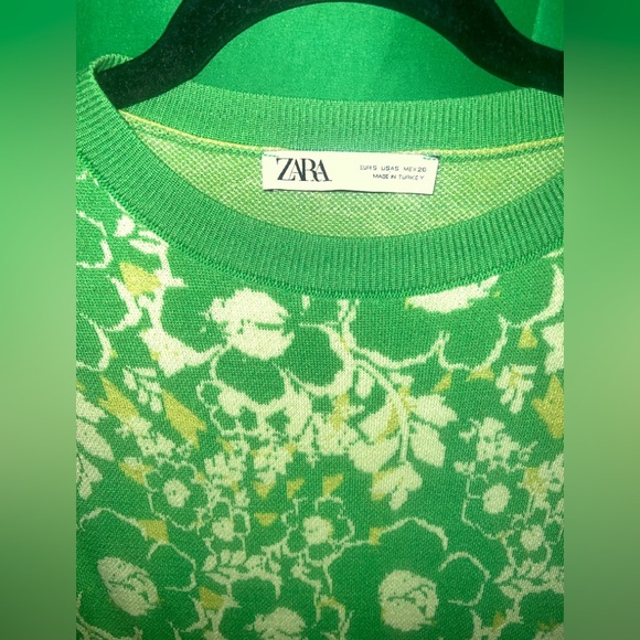 Zara Green Floral Midi Sweater Dress size Small - Picture 4 of 6